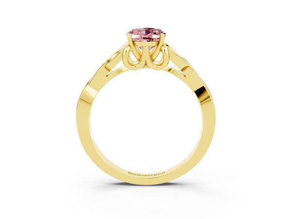 Yellow gold Oval Cut Morganite Solitaire Engagement Ring with Celtic Knot Band and Four-Prong Setting