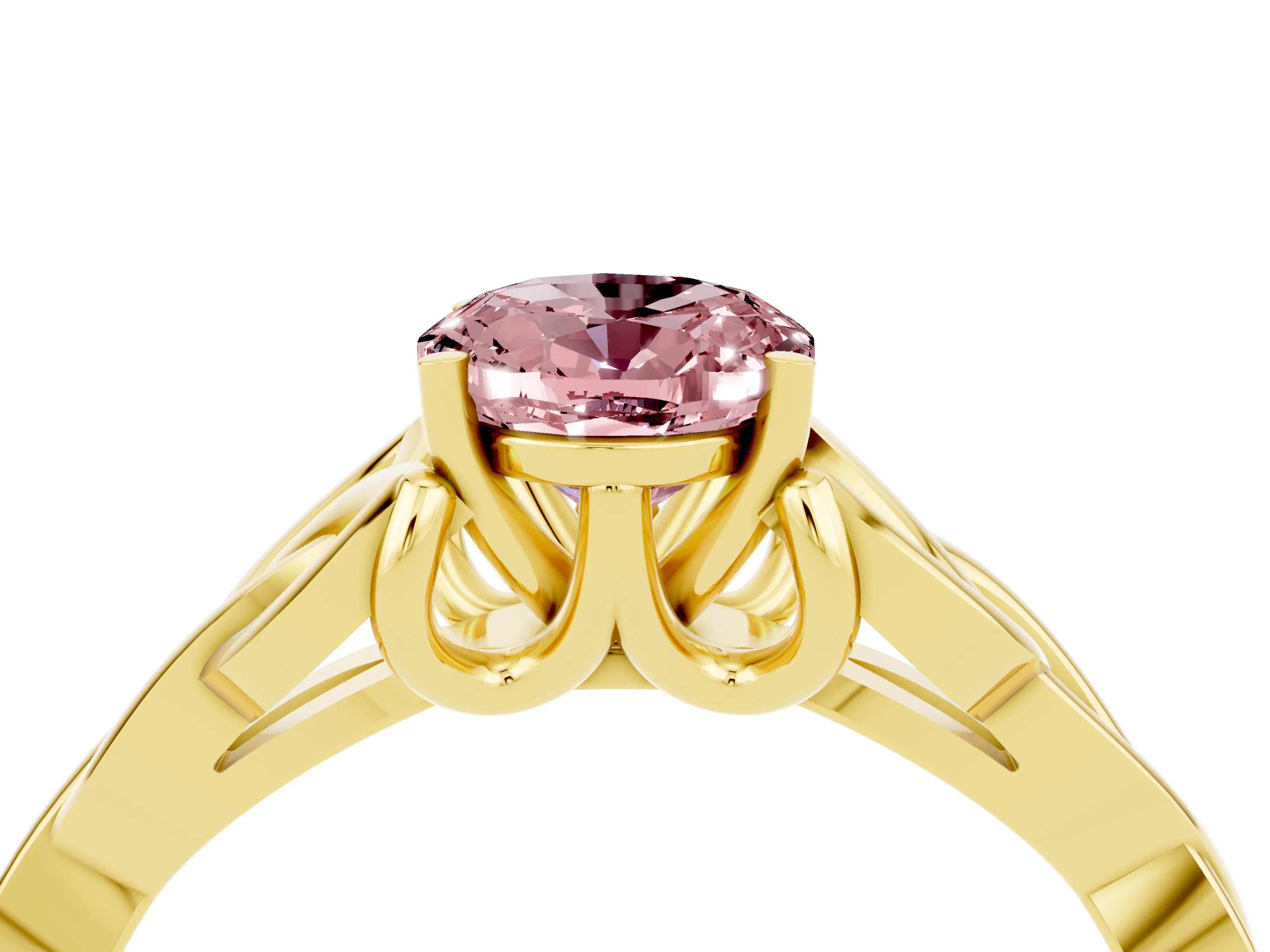 Yellow gold Oval Cut Morganite Solitaire Engagement Ring with Celtic Knot Band and Four-Prong Setting_4