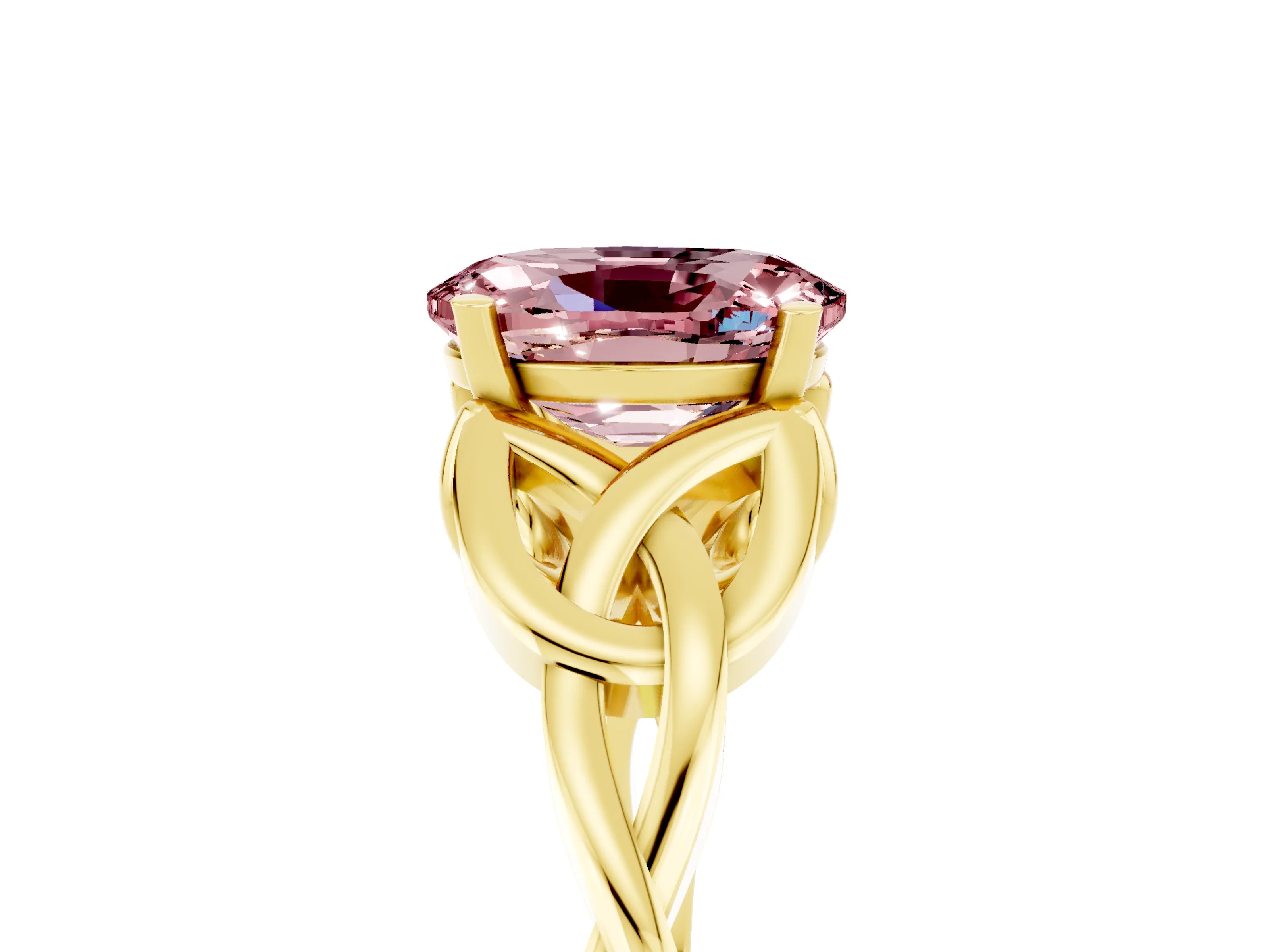 Yellow gold Oval Cut Morganite Solitaire Engagement Ring with Celtic Knot Band and Four-Prong Setting_5