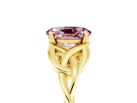 Yellow gold Oval Cut Morganite Solitaire Engagement Ring with Celtic Knot Band and Four-Prong Setting_5