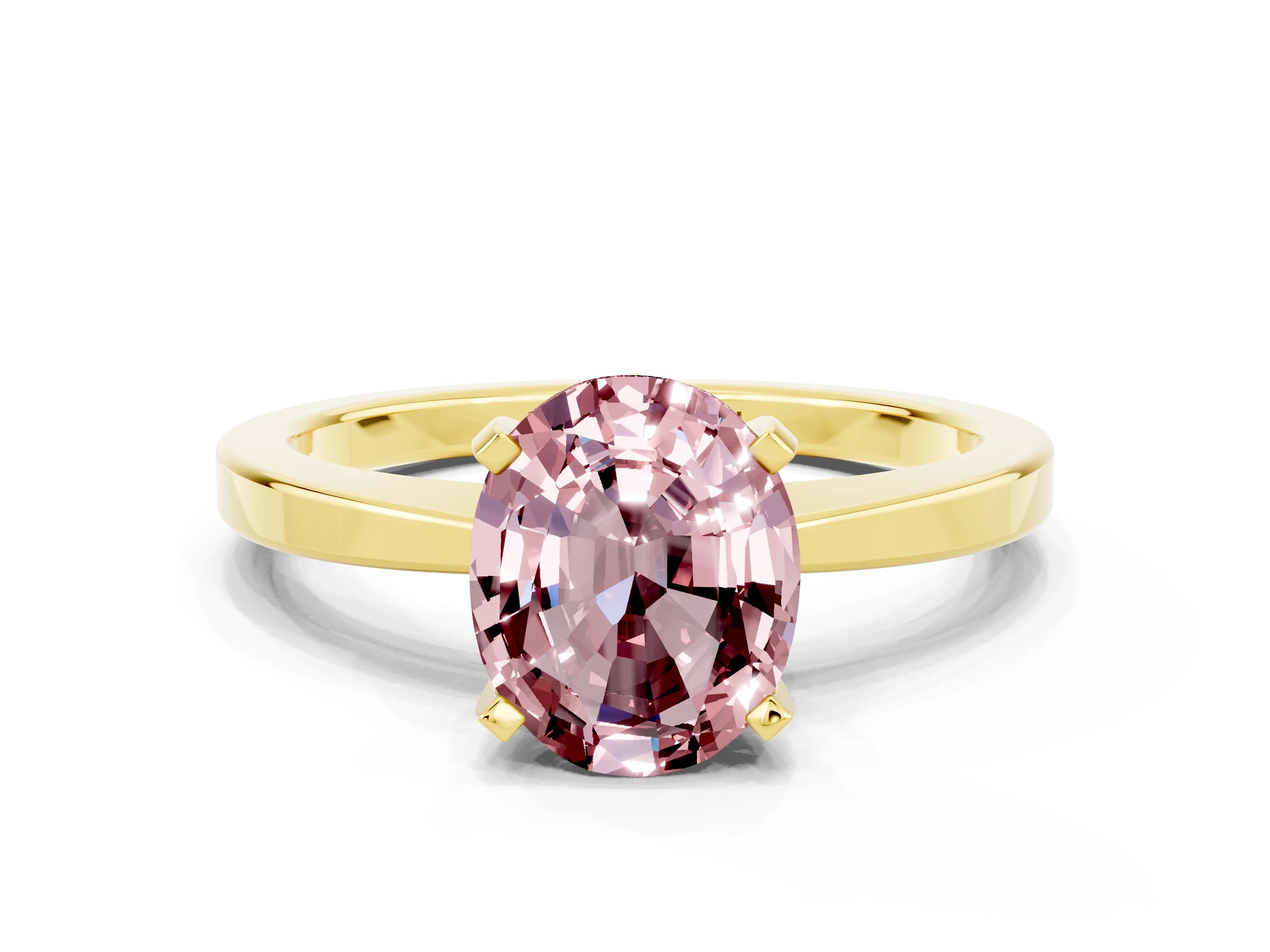 Yellow gold Oval Cut Morganite Solitaire Engagement Ring with Classic Band and Four-Prong Setting_24