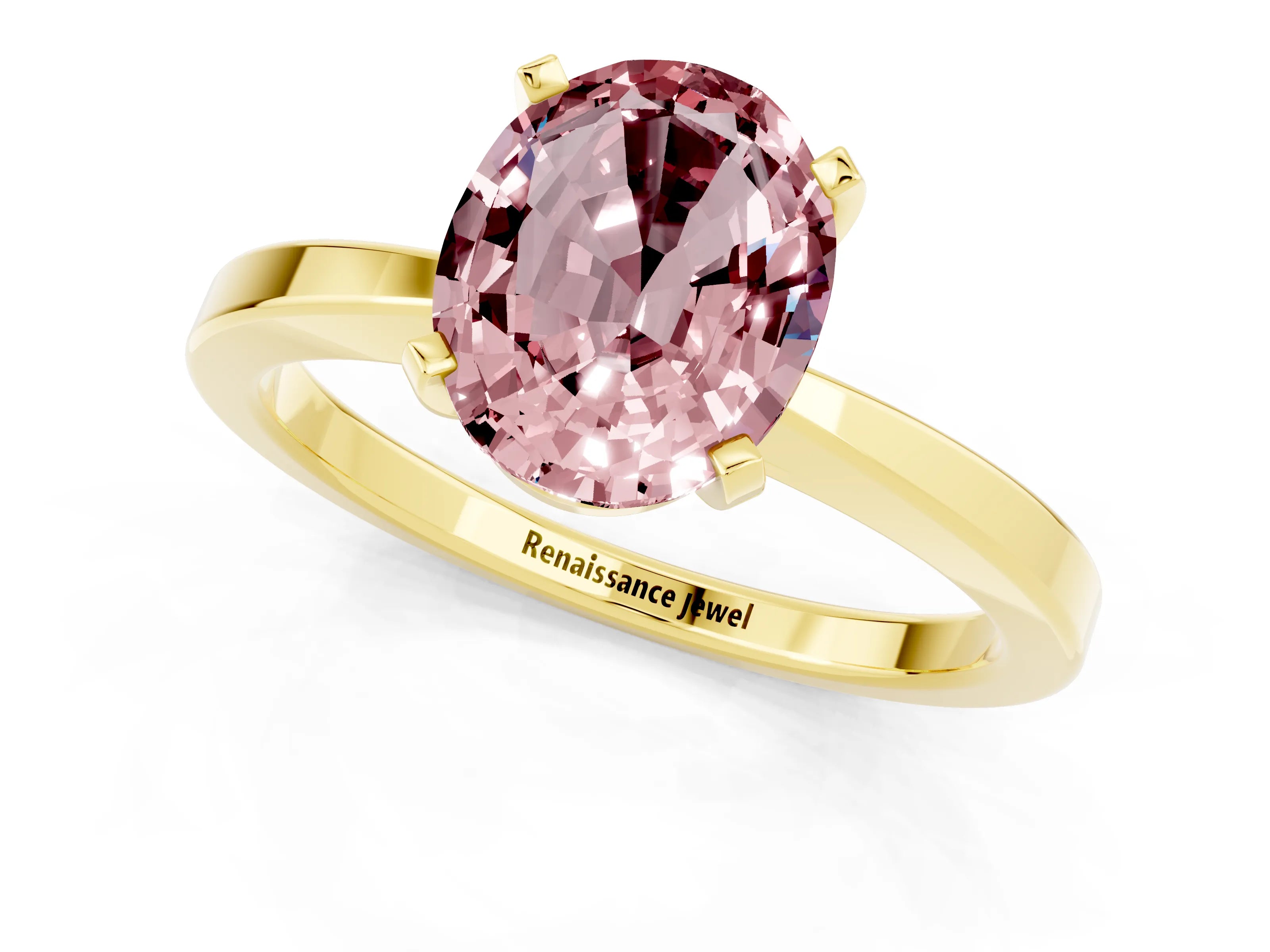 Yellow gold Oval Cut Morganite Solitaire Engagement Ring with Classic Band and Four-Prong Setting_25