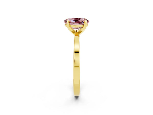 Yellow gold Oval Cut Morganite Solitaire Engagement Ring with Classic Band and Four-Prong Setting