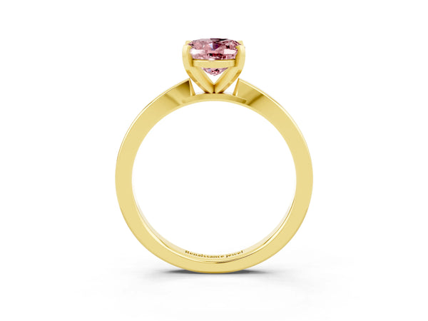 Yellow gold Oval Cut Morganite Solitaire Engagement Ring with Classic Band and Four-Prong Setting