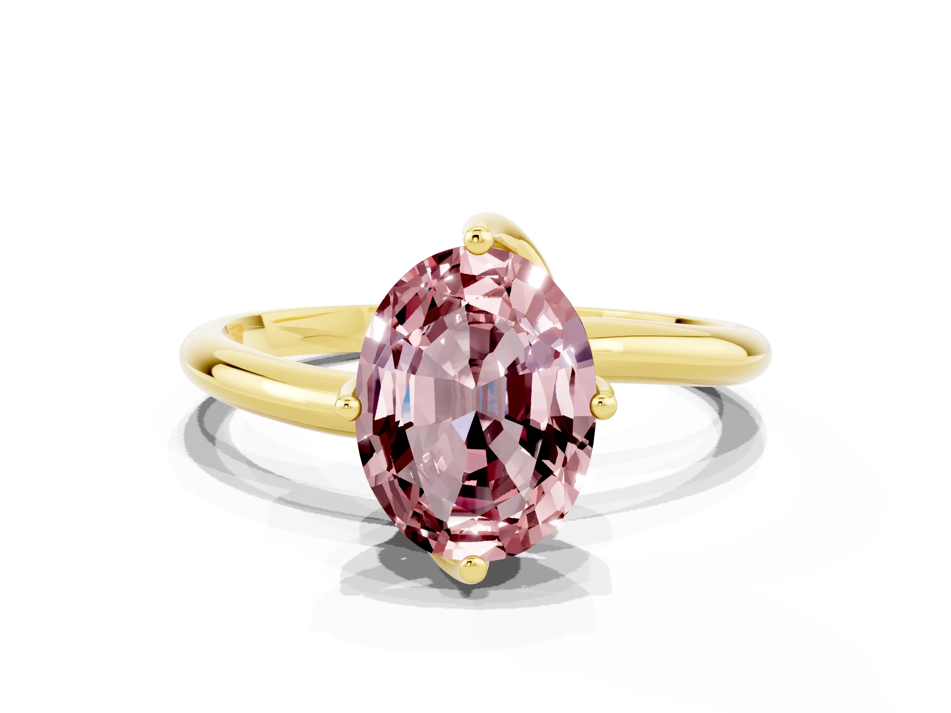 Yellow gold Oval Cut Morganite Solitaire Engagement Ring with Four-Prong Setting and Classic Band_12