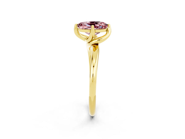 Yellow gold Oval Cut Morganite Solitaire Engagement Ring with Four-Prong Setting and Classic Band