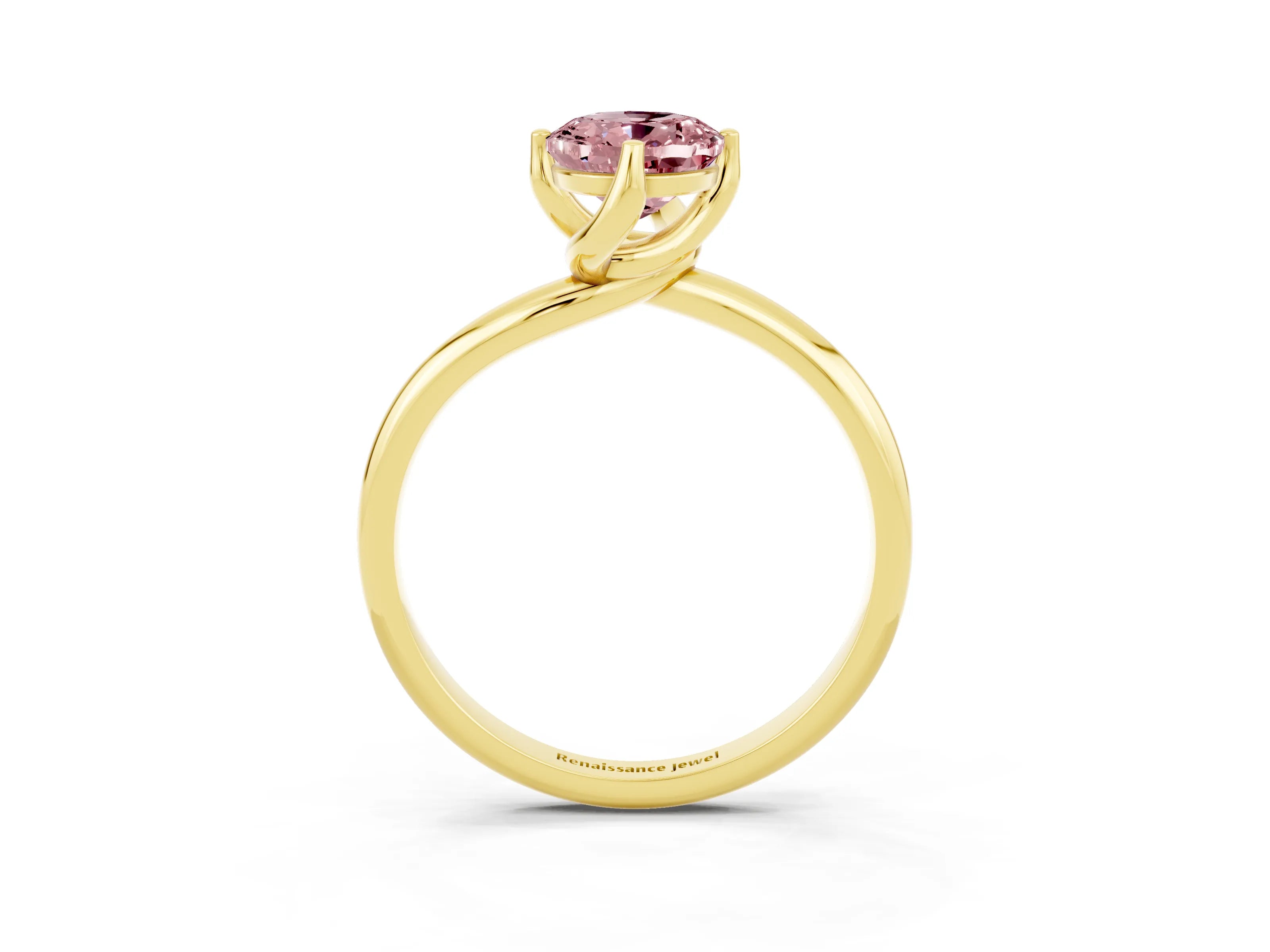 Yellow gold Oval Cut Morganite Solitaire Engagement Ring with Four-Prong Setting and Classic Band_15