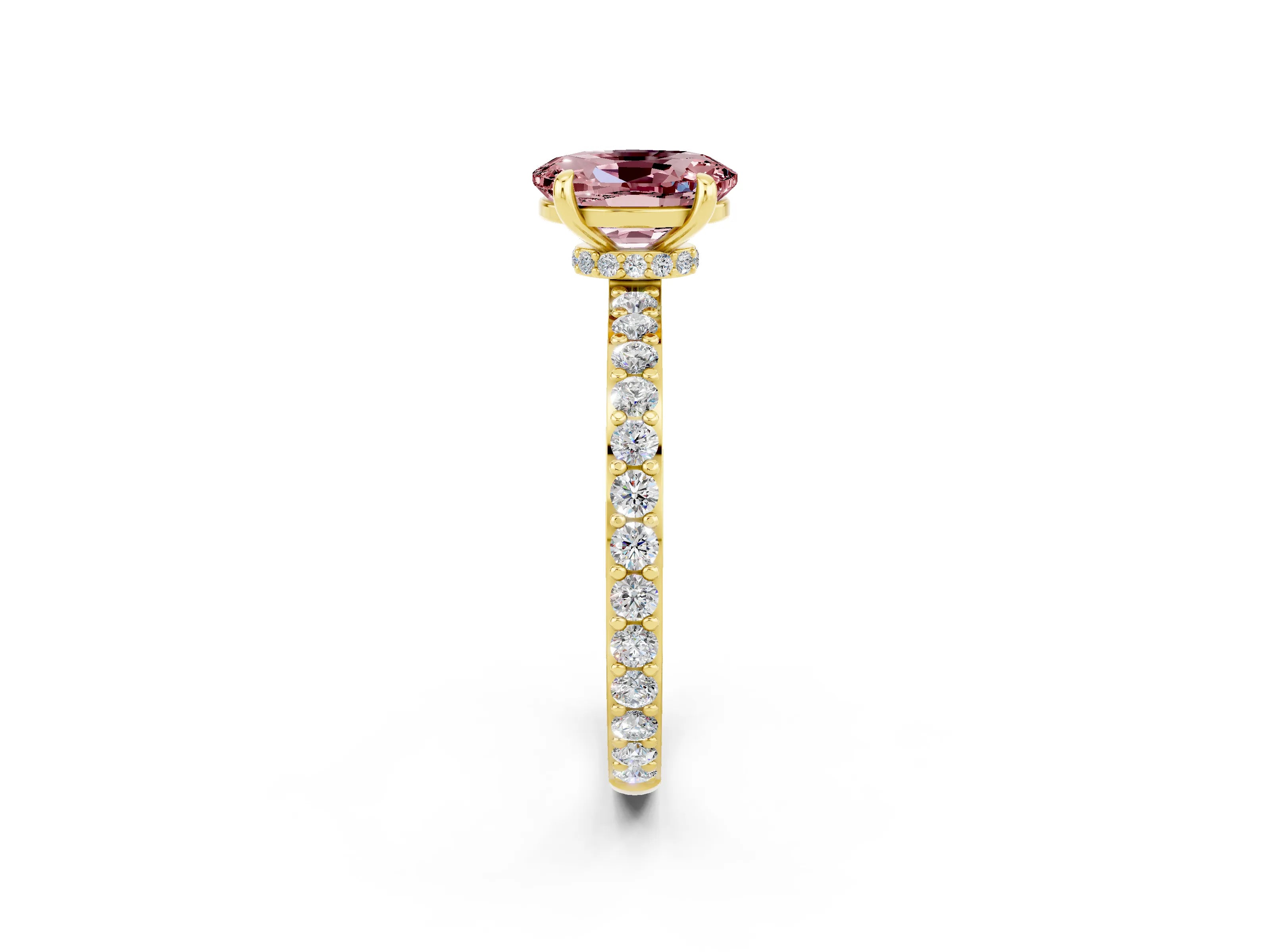 Yellow gold Oval Cut Morganite Solitaire Engagement Ring with Pavé Band and Four-Prong Setting_14