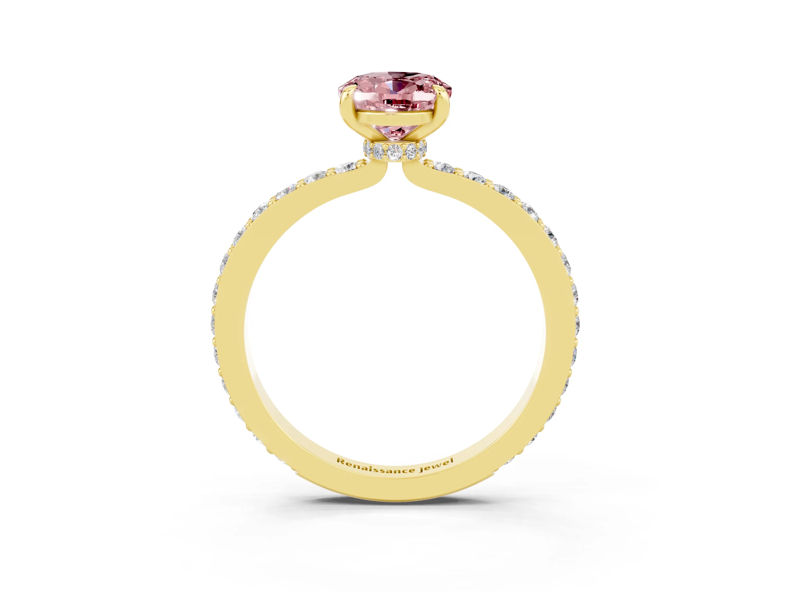 Yellow gold Oval Cut Morganite Solitaire Engagement Ring with Pavé Band and Four-Prong Setting_15