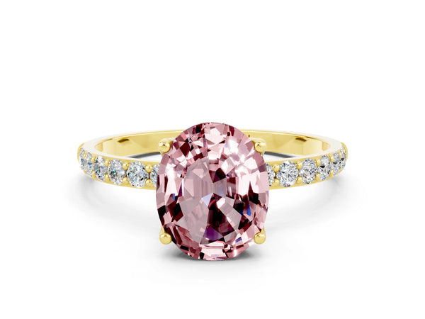 Yellow gold Oval Cut Morganite Solitaire Engagement Ring with Round  Pavé Band and Prong Setting