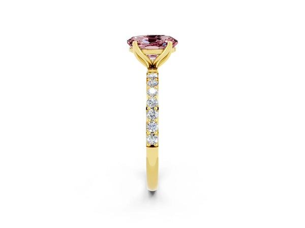 Yellow gold Oval Cut Morganite Solitaire Engagement Ring with Round  Pavé Band and Prong Setting