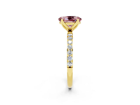 Yellow gold Oval Cut Morganite Solitaire Engagement Ring with Pavé Band and Prong Setting_2
