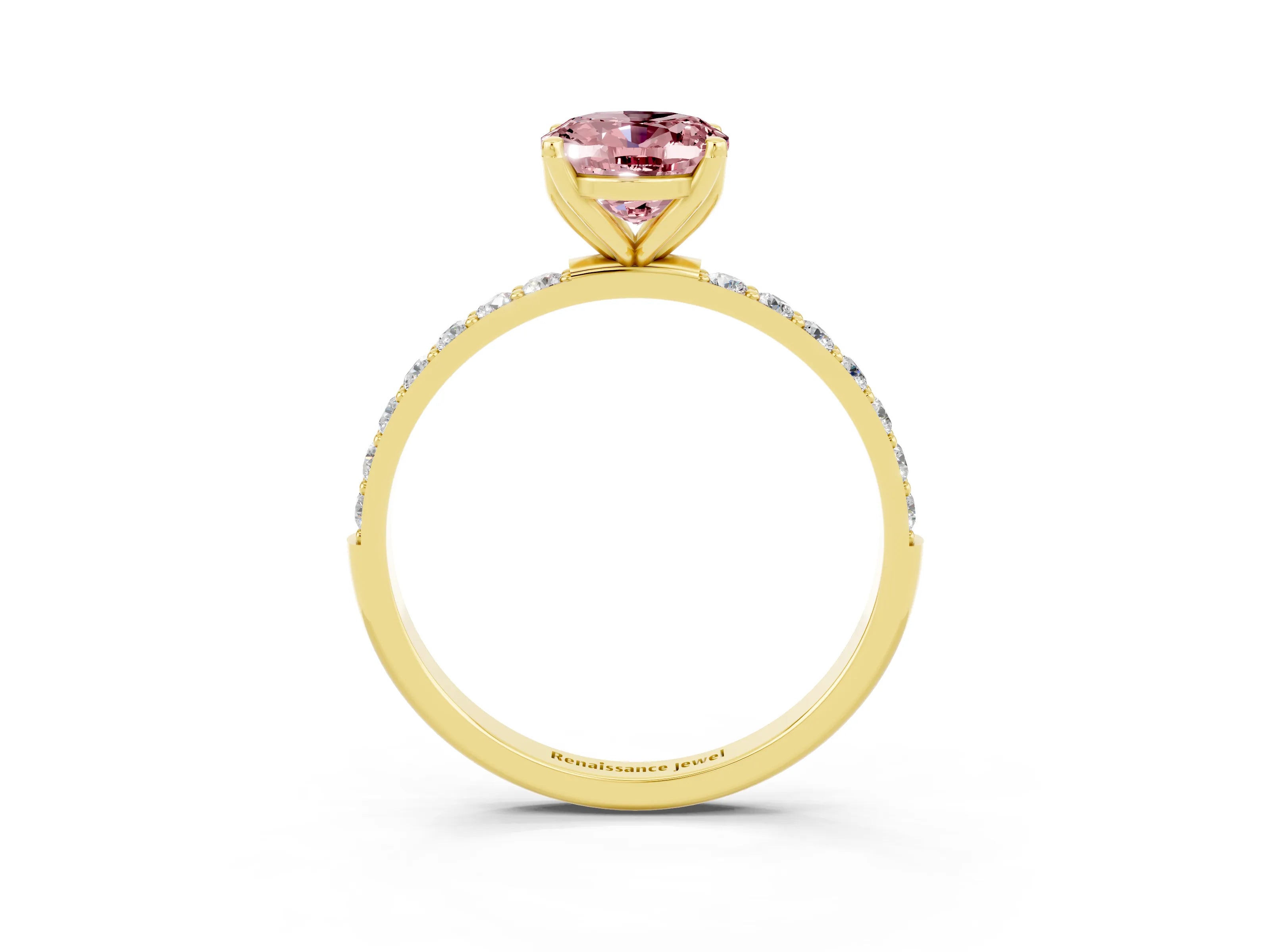 Yellow gold Oval Cut Morganite Solitaire Engagement Ring with Pavé Band and Prong Setting_3