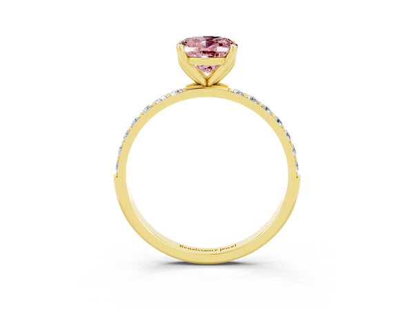 Yellow gold Oval Cut Morganite Solitaire Engagement Ring with Round  Pavé Band and Prong Setting
