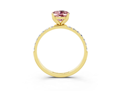 Yellow gold Oval Cut Morganite Solitaire Engagement Ring with Pavé Band and Prong Setting_3