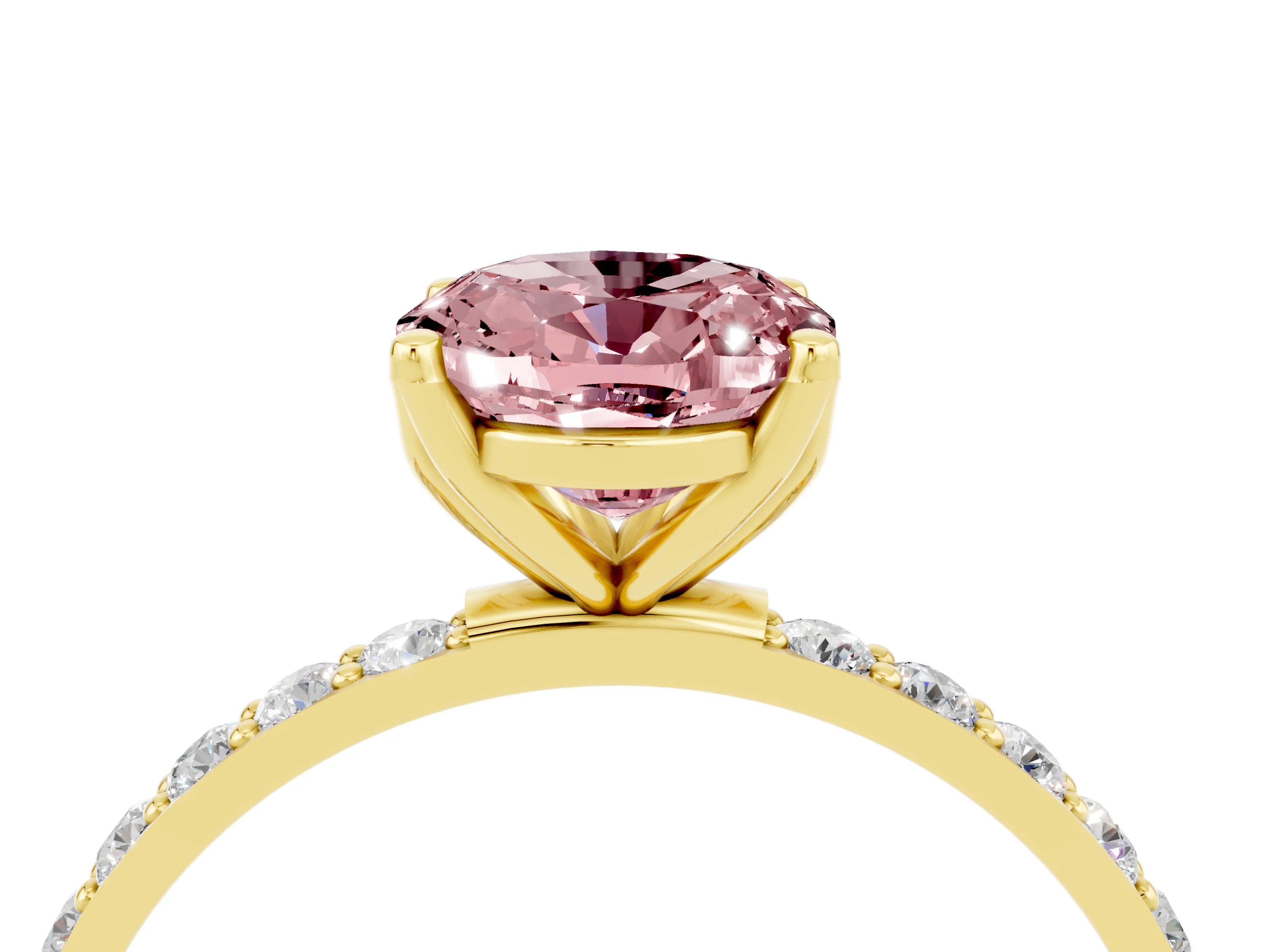 Yellow gold Oval Cut Morganite Solitaire Engagement Ring with Pavé Band and Prong Setting_4