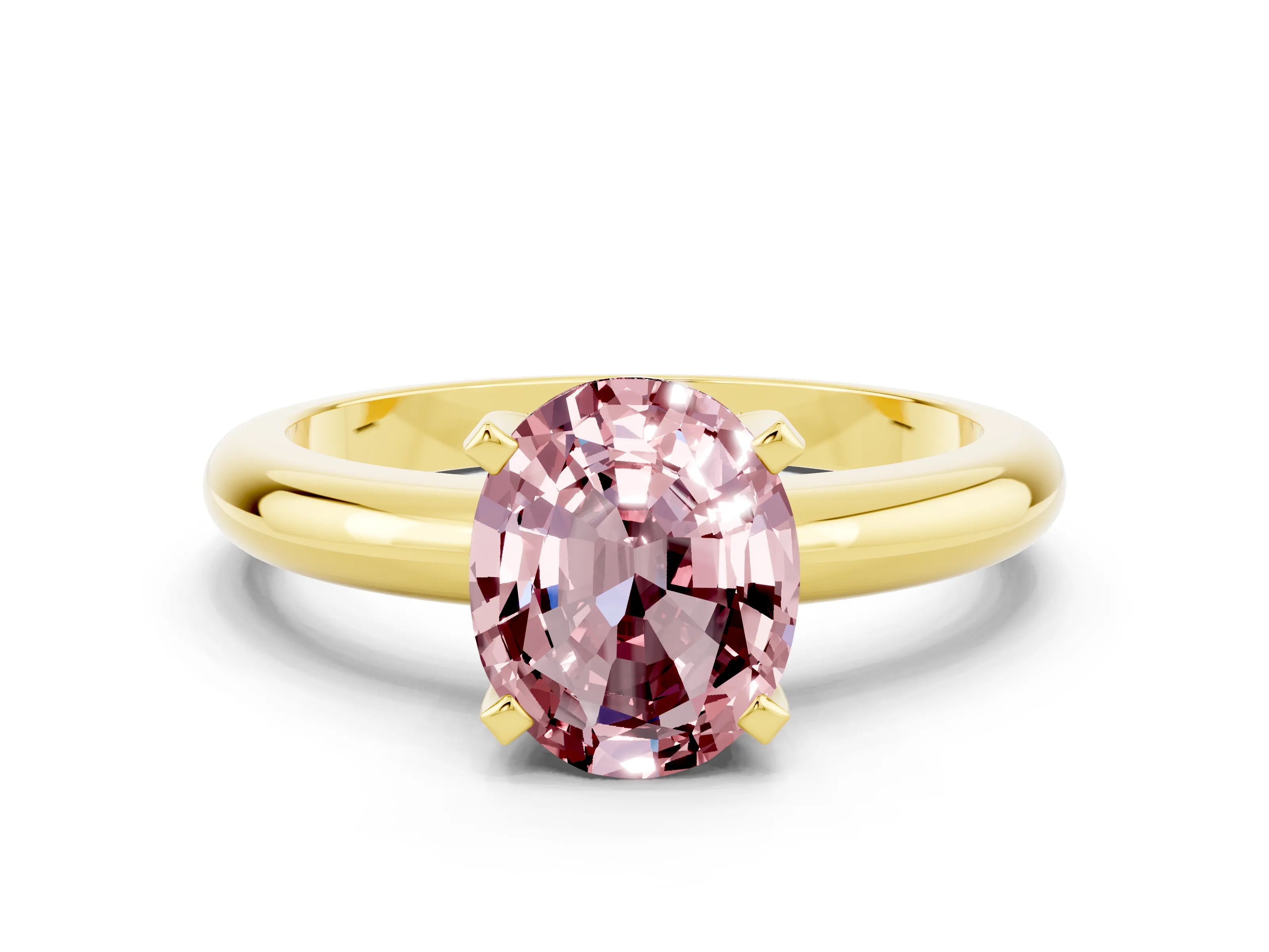Yellow gold Oval Cut Morganite Solitaire Engagement Ring with Round Band and Four-Prong Setting