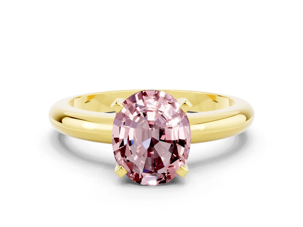 Yellow gold Oval Cut Morganite Solitaire Engagement Ring with Round Band and Four-Prong Setting