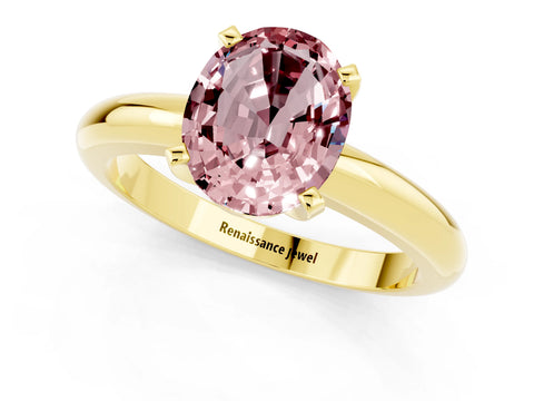 Yellow gold Oval Cut Morganite Solitaire Engagement Ring with Round Band and Four-Prong Setting_1