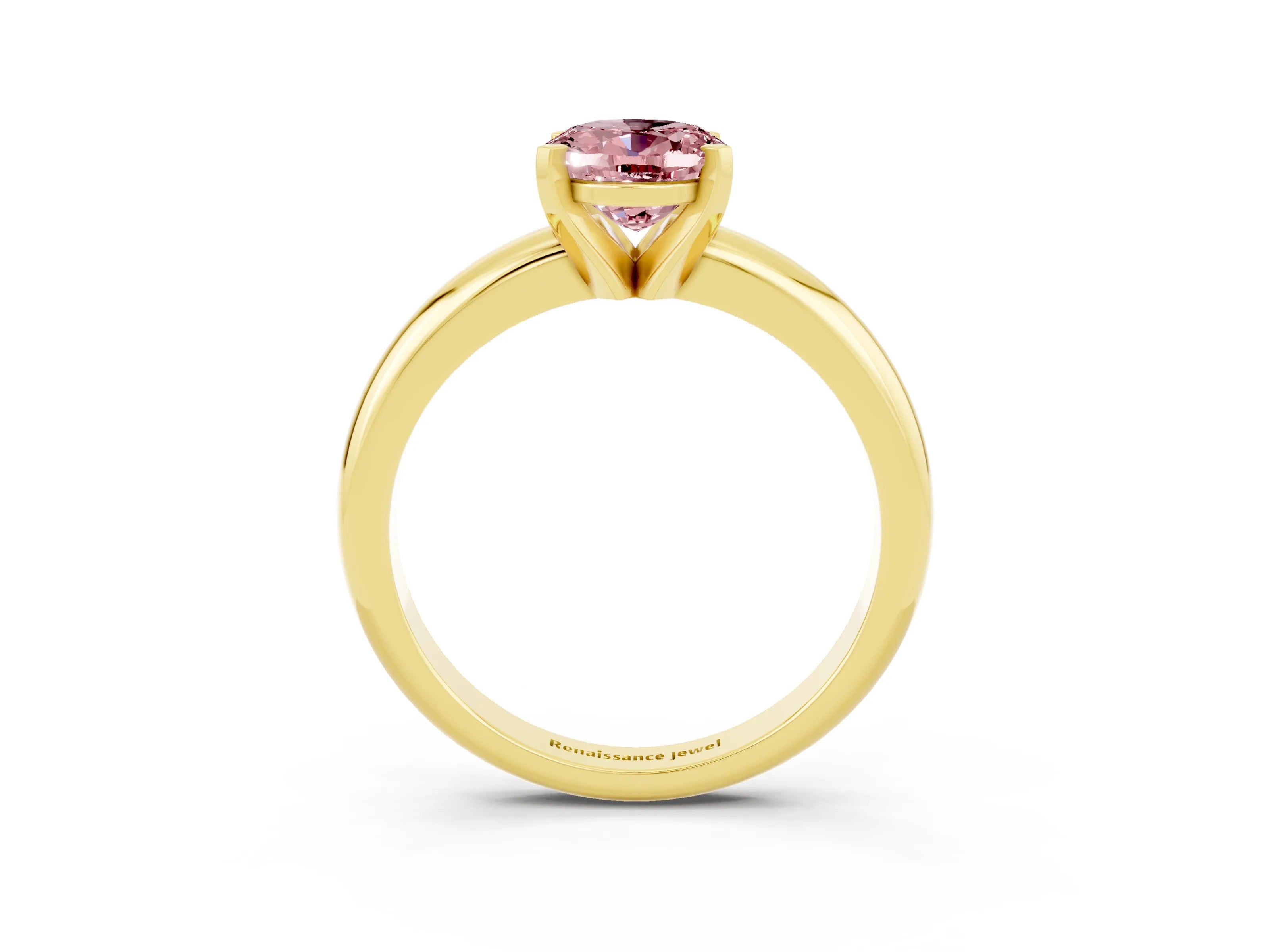 Yellow gold Oval Cut Morganite Solitaire Engagement Ring with Round Band and Four-Prong Setting_3