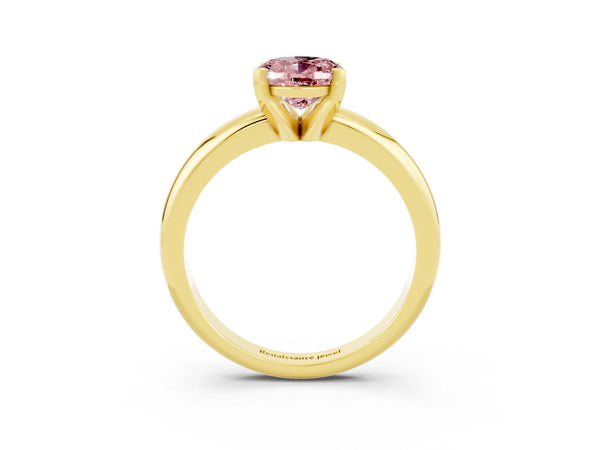 Yellow gold Oval Cut Morganite Solitaire Engagement Ring with Round Band and Four-Prong Setting