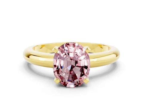 Yellow gold Oval Cut Morganite Solitaire Engagement Ring with Round Band and Four-Prong Setting