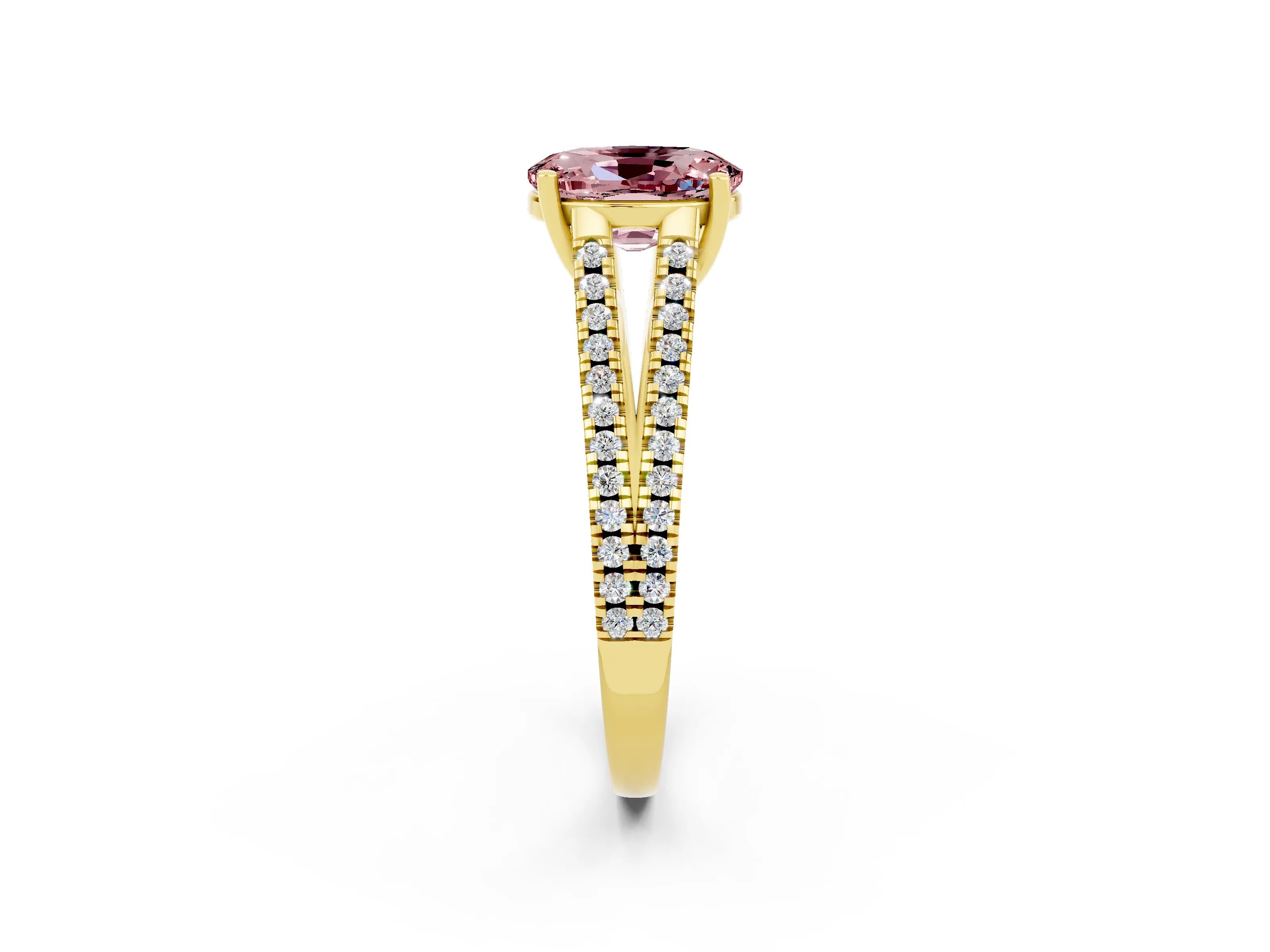 Yellow gold Oval Cut Morganite Solitaire Engagement Ring with Split Shank Pavé Band_2