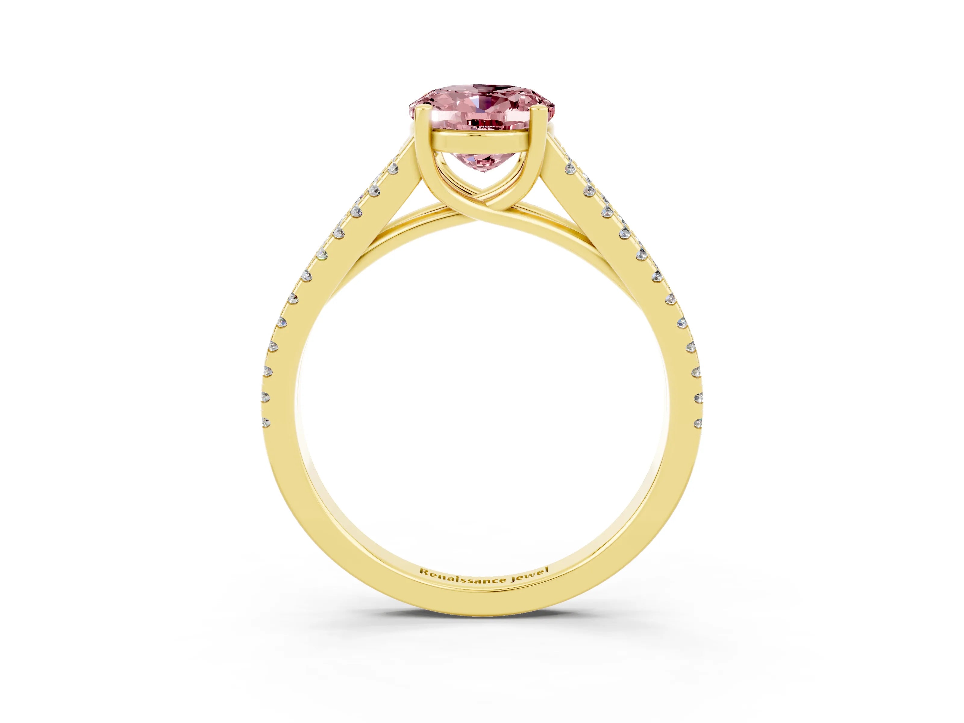 Yellow gold Oval Cut Morganite Solitaire Engagement Ring with Split Shank Pavé Band_3