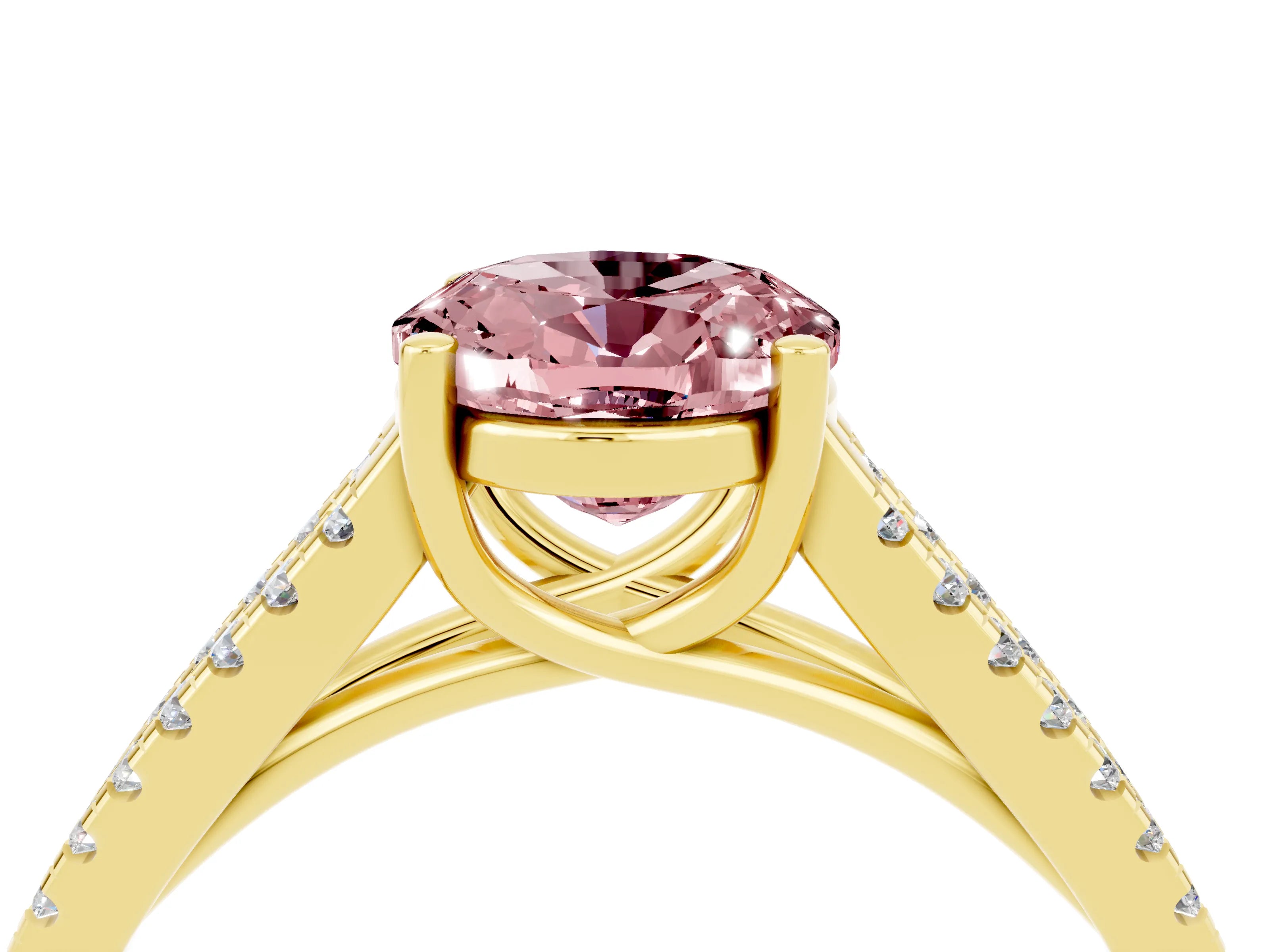 Yellow gold Oval Cut Morganite Solitaire Engagement Ring with Split Shank Pavé Band_4
