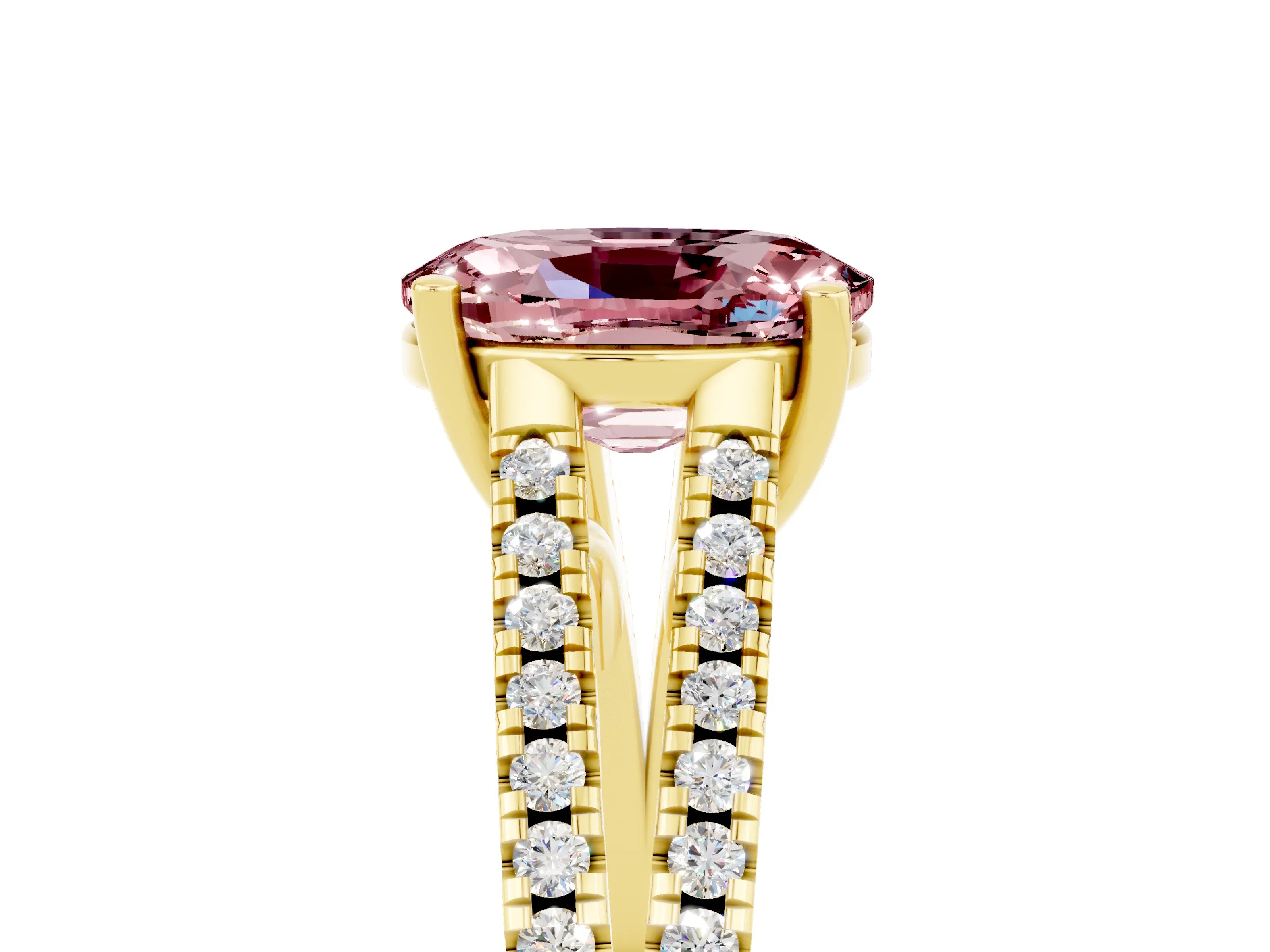 Yellow gold Oval Cut Morganite Solitaire Engagement Ring with Split Shank Pavé Band_5