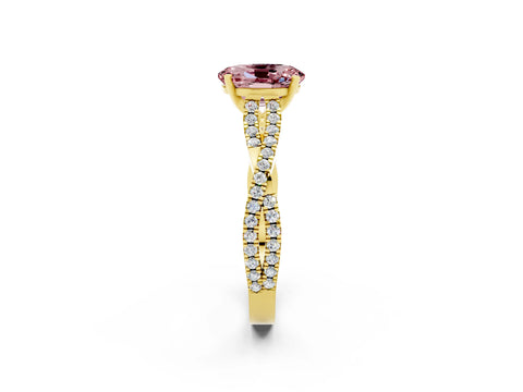 Yellow gold Oval Cut Morganite Solitaire Engagement Ring with Twisted Pavé Band and Four-Prong Setting_2