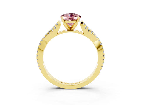 Yellow gold Oval Cut Morganite Solitaire Engagement Ring with Twisted Pavé Band and Four-Prong Setting_3