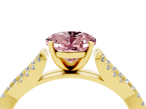 Yellow gold Oval Cut Morganite Solitaire Engagement Ring with Twisted Pavé Band and Four-Prong Setting_4