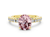 Yellow gold Oval Cut Morganite Solitaire Pavé Band with Four-Prong Setting