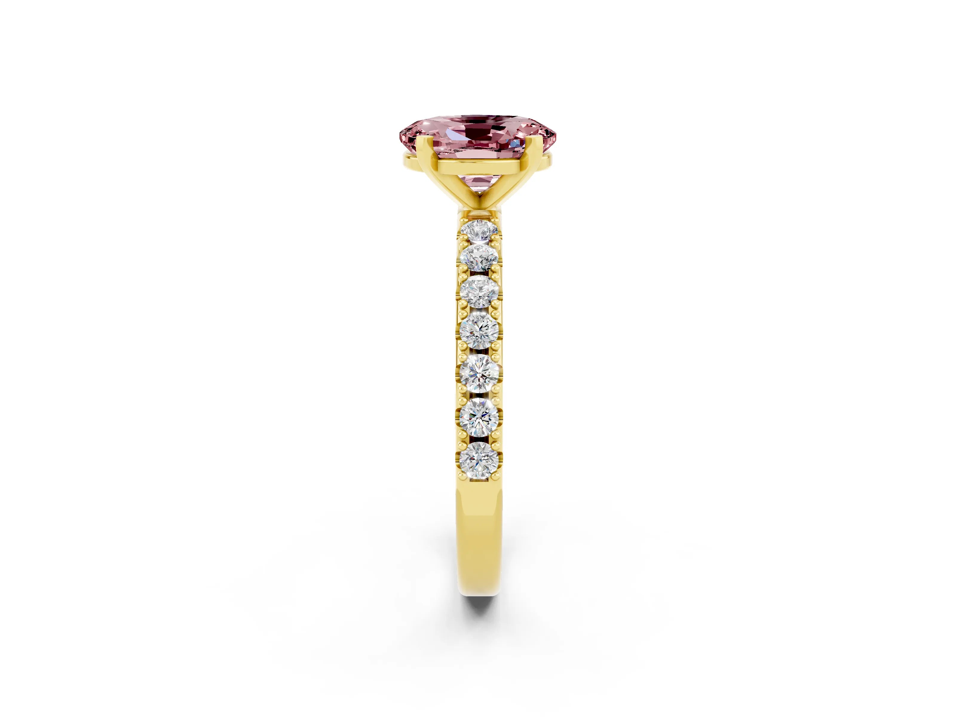 Yellow gold Oval Cut Morganite Solitaire Pavé Band with Four-Prong Setting_2