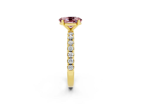 Yellow gold Oval Cut Morganite Solitaire Pavé Band with Four-Prong Setting_2