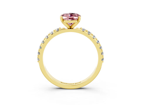 Yellow gold Oval Cut Morganite Solitaire Pavé Band with Four-Prong Setting_3