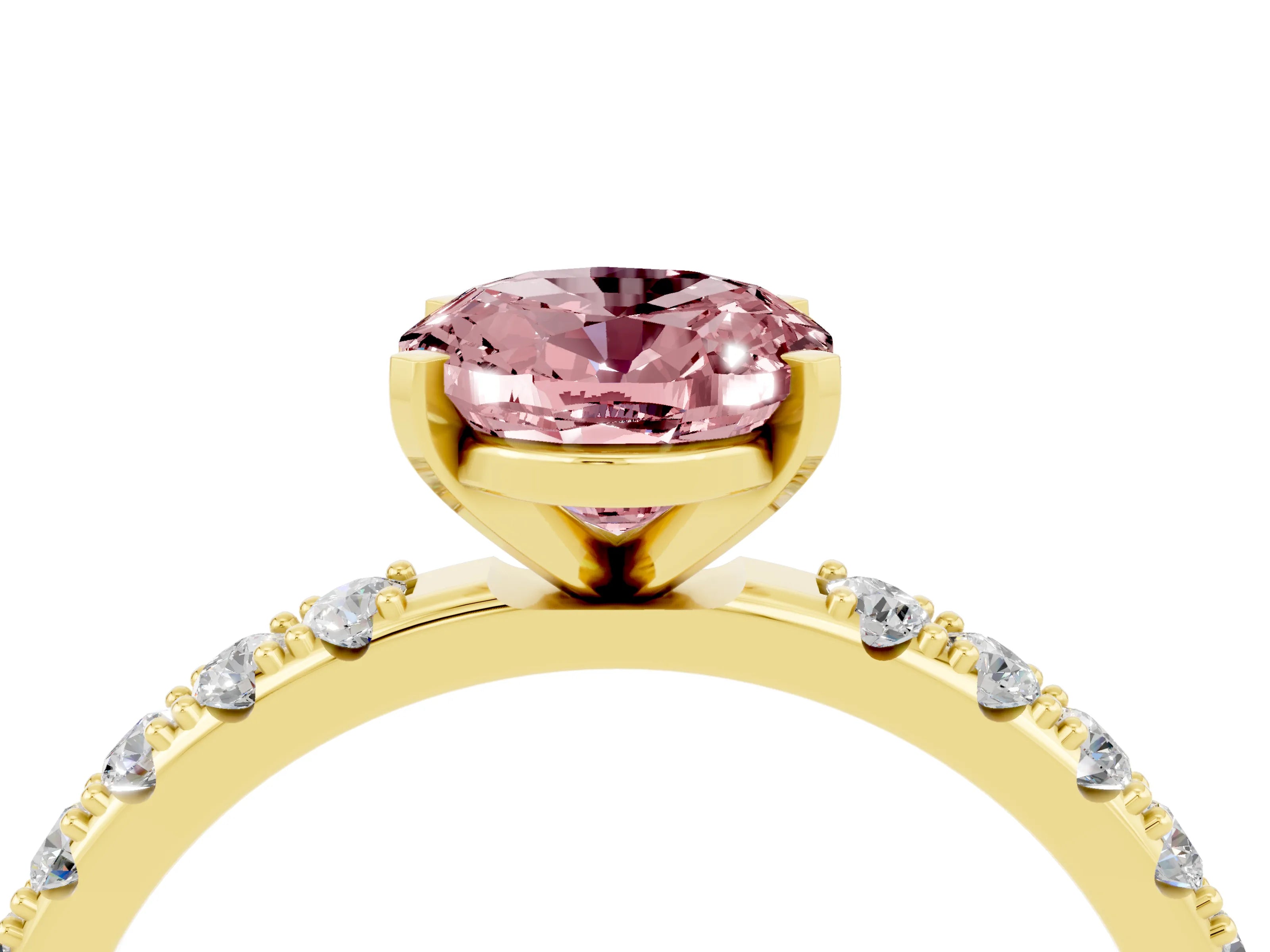 Yellow gold Oval Cut Morganite Solitaire Pavé Band with Four-Prong Setting_4