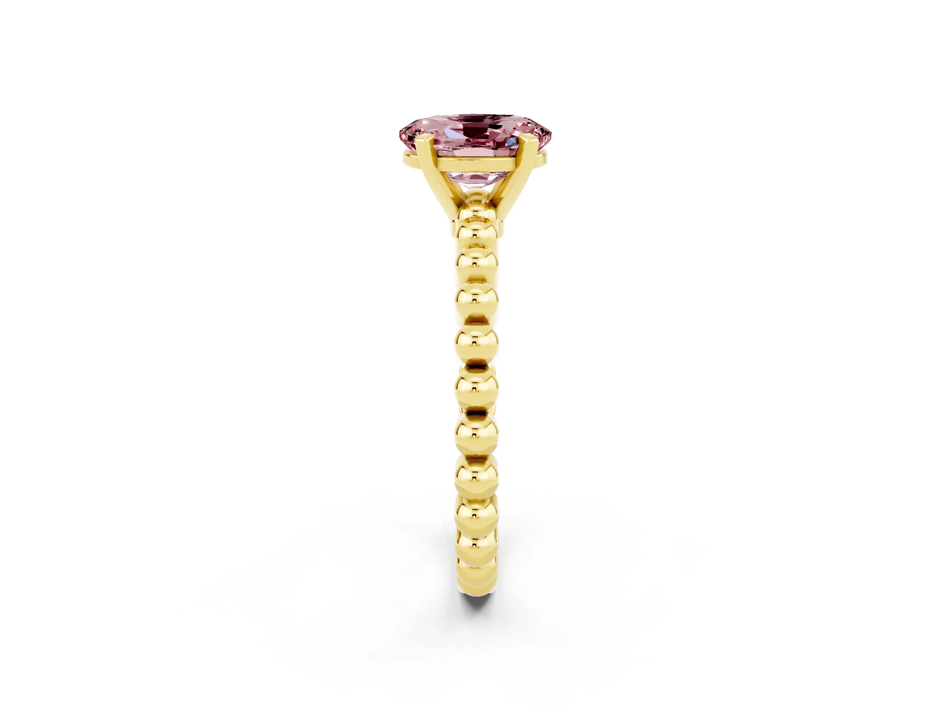 Yellow gold Oval Cut Morganite Solitaire Ring with Beaded Band and Prong Setting_2