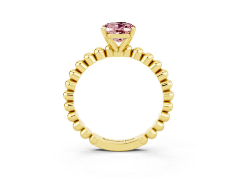 Yellow gold Oval Cut Morganite Solitaire Ring with Beaded Band and Prong Setting_3