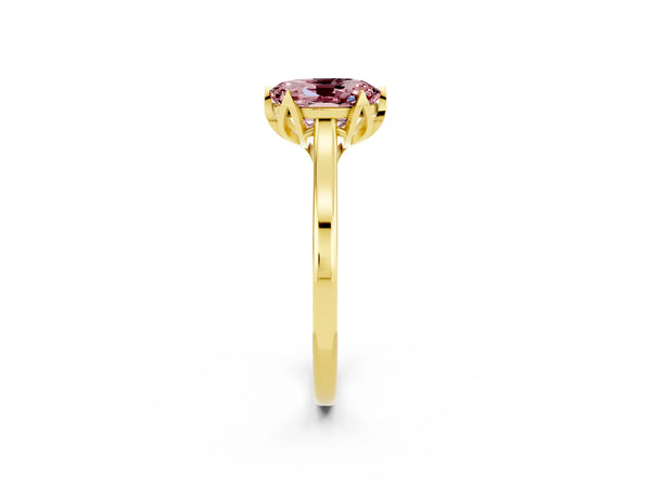 Yellow gold Oval Cut Morganite Solitaire Ring with Flower Prong Setting and Classic Band
