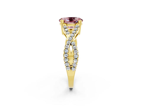 Yellow gold Oval Cut Morganite Solitaire Ring with Four-Prong Setting and Twisted Pavé Band_2