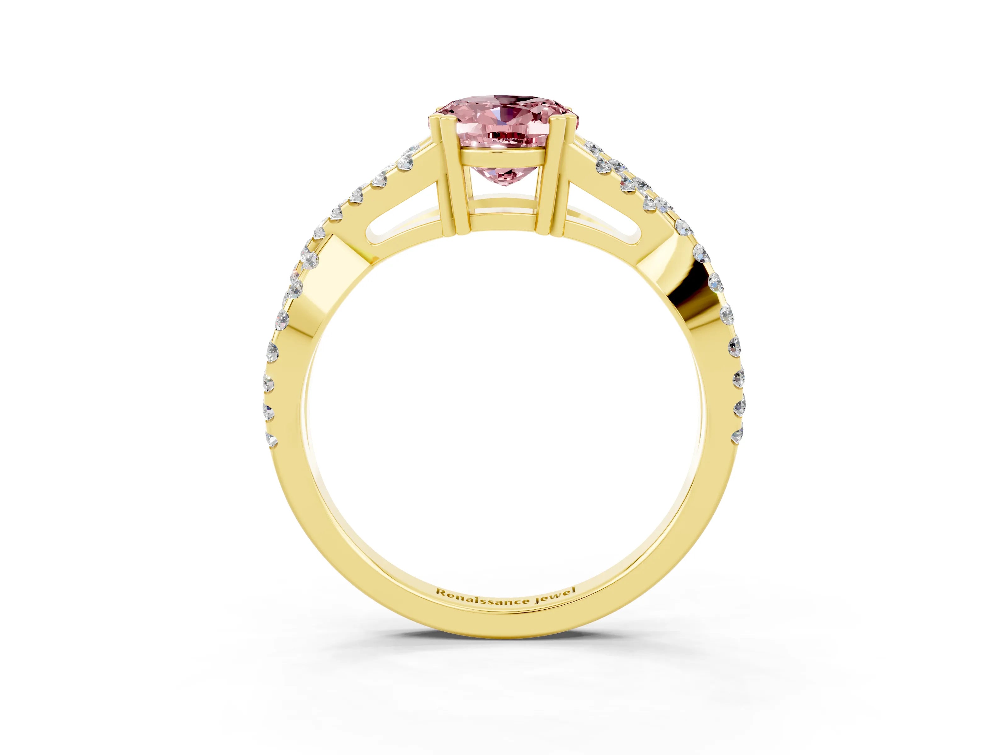 Yellow gold Oval Cut Morganite Solitaire Ring with Four-Prong Setting and Twisted Pavé Band_3