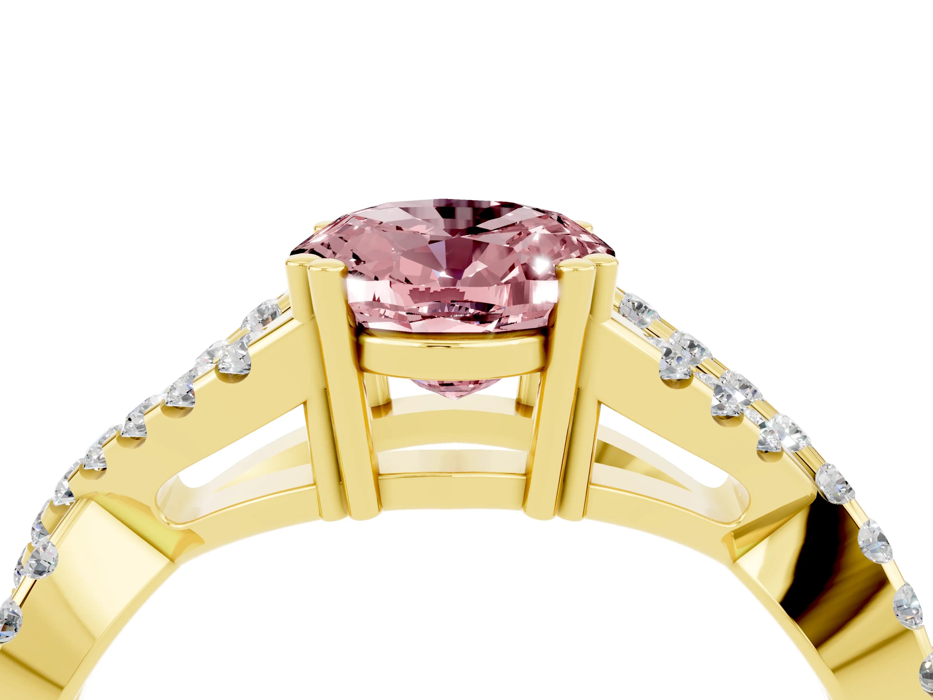 Yellow gold Oval Cut Morganite Solitaire Ring with Four-Prong Setting and Twisted Pavé Band_4