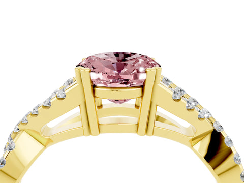 Yellow gold Oval Cut Morganite Solitaire Ring with Four-Prong Setting and Twisted Pavé Band_4