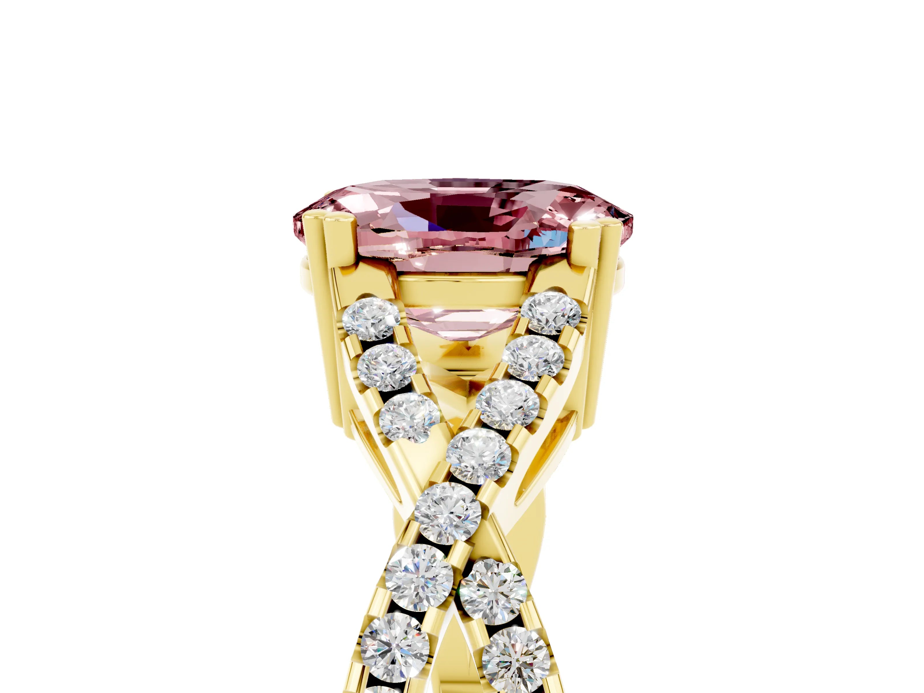 Yellow gold Oval Cut Morganite Solitaire Ring with Four-Prong Setting and Twisted Pavé Band_5