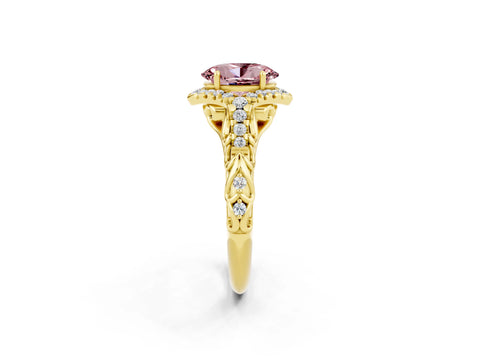Yellow gold Oval Cut Morganite Solitaire Ring with Hidden Halo and Pavé Band_14
