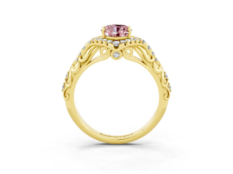 Yellow gold Oval Cut Morganite Solitaire Ring with Hidden Halo and Pavé Band_15