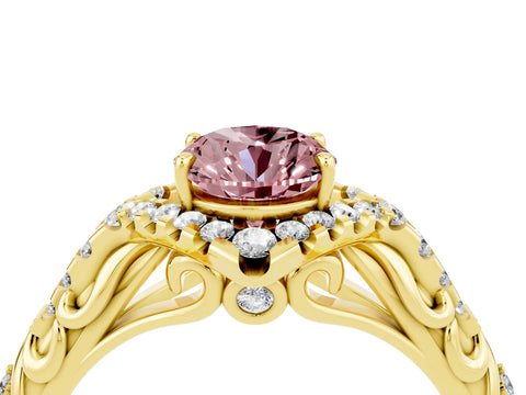 Yellow gold Oval Cut Morganite Solitaire Ring with Hidden Halo and Pavé Band_16