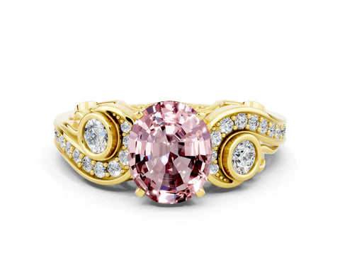 Yellow gold Oval Cut Morganite Solitaire Ring with Milgrain Pavé Band and Four-Prong Setting_24